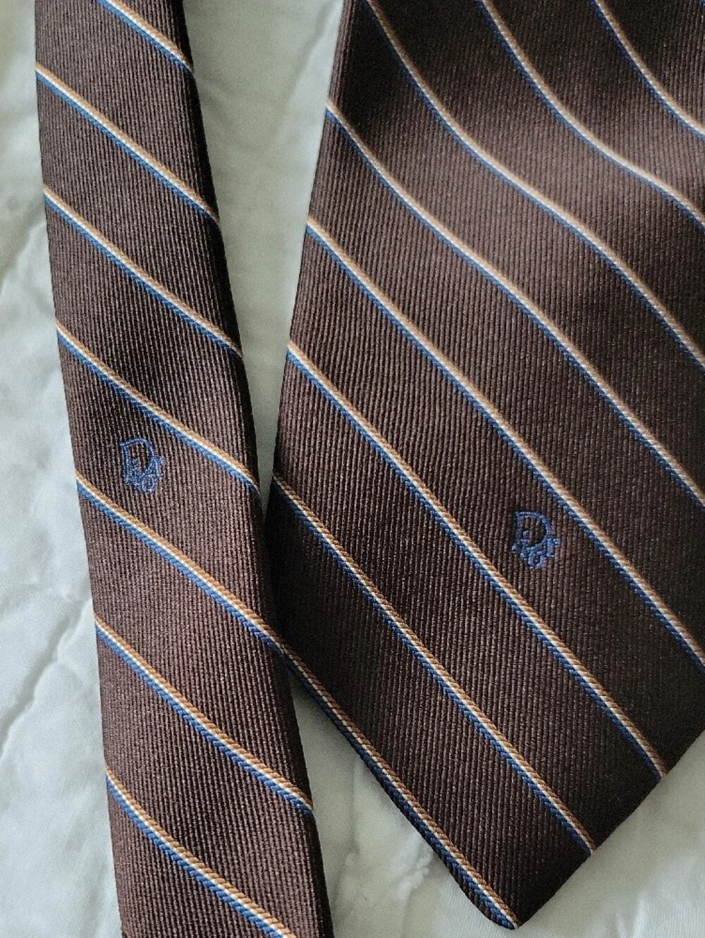 Dior Christian Dior Vintage Striped Tie Brown & Blue Classic Excellent Condition